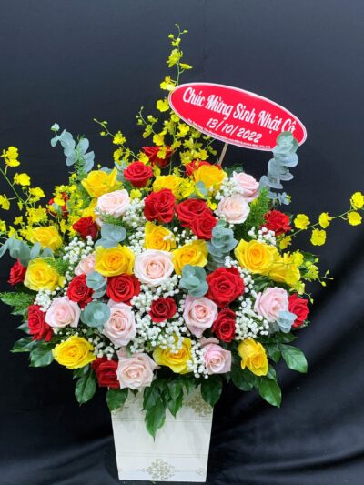 Chậu Hoa Khai Trương đầy màu sắc, trang trí lộng lẫy cho sự kiện