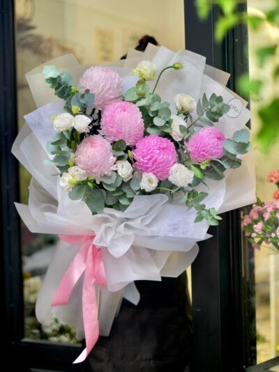 bó hoa cúc mẫu đơn hồng